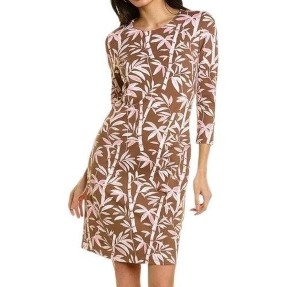 J. McLauglin Sophia Dress Brown Pink Bamboo Print NWT Catalina Cloth XS Stretch